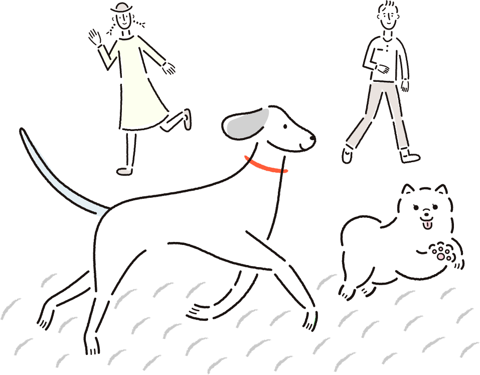ドッグランをかける犬のイラスト